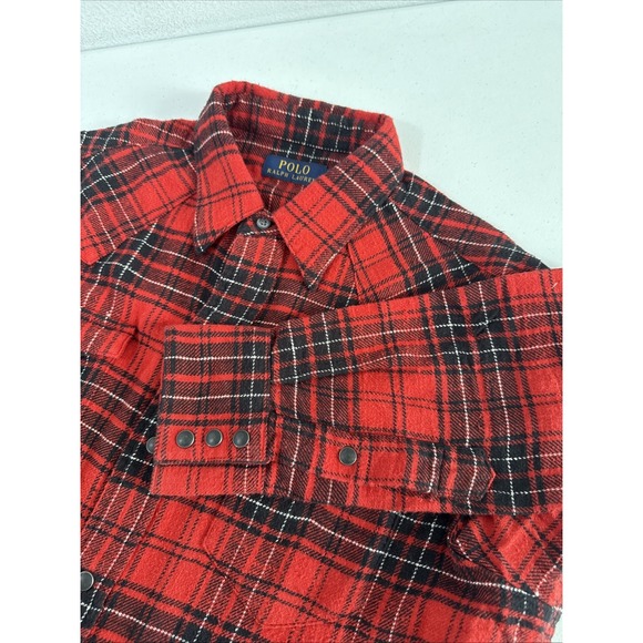 Polo Ralph Lauren Shirt Mens M Buffalo Plaid Flannel Pearl Snap Western Preppy - Picture 1 of 14